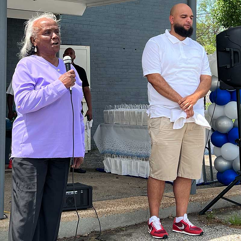 Carl Davis with a speaker at Memphis Allies M.A.M.A. Day