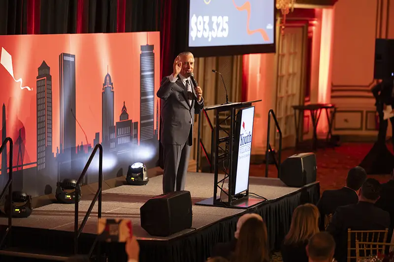 Host Billy Costa, from KISS 108, addressing the crowd during Fund a Future