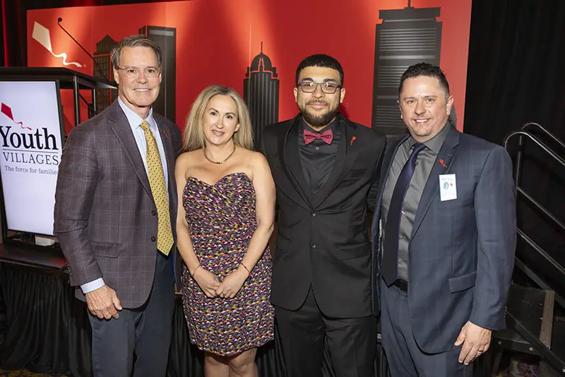 CEO Patrick Lawler, Intercept speaker Lydia, LifeSet speaker James and Youth Villages Executive Director Matt Stone enjoying Red Kite Nite.